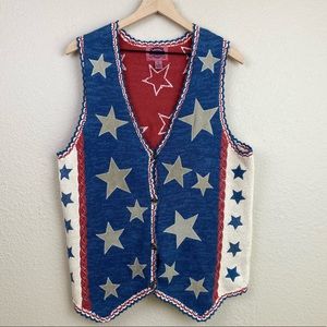 VINTAGE Stars and Stripes Crochet Vest Medium (oversized)